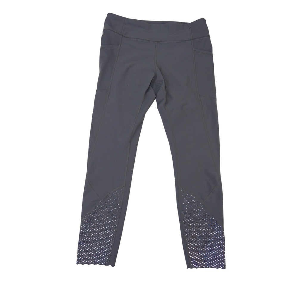Lululemon Speed Up Crop Leggings Gray Scalloped Reflective Hem Pockets Size 8